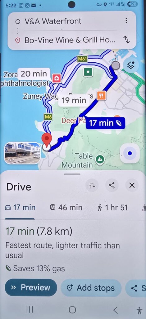 Google Maps navigation in Cape Town - travel apps for slow travel