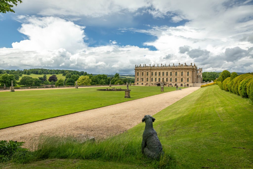 Chatsworth House from the south gardens, Peak District slow travel